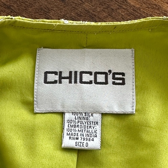 Chico's | Vintage 90s Silk Statement All Over Sequin Blazer, Chartreuse Green - Picture 6 of 9
